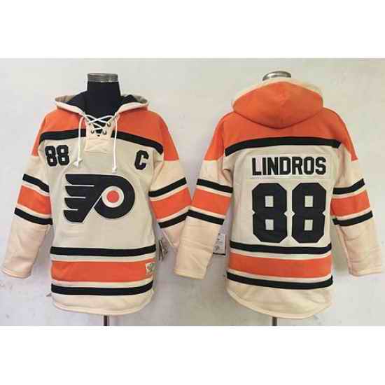 Men Philadelphia Flyers 88 Eric Lindros Cream Sawyer Hooded Sweatshirt Stitched NHL Jersey
